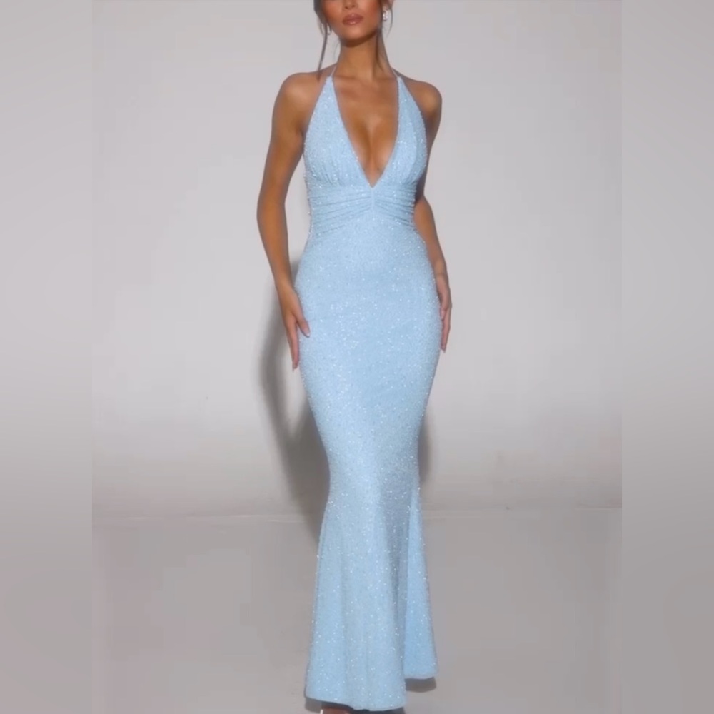 Ohpolly Embellished Plunge Halter Neck Evening Gown